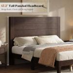 AMERLIFE King Sizes Solid Wood Bed Frame with 48" Headboard, Mid Century Modern Platform Bed with Silent Wood Slat System, No Box Spring Needed, Under-Bed Storage, Walnut