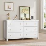 GarveeHome 6 Drawer Dresser for Bedroom, 47 in Wide Dresser, Chest of Drawers, Wooden Dressers Chest with Clothes Storage Cabinet, Drawer Organizer for Bedroom, Living Room, Hallway, White