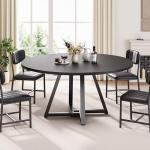 Jocoevol Round Kitchen Dining Room Table Circle Dining Dinner Table with Pedestal Metal Frame, Space Saving Wood Industrial Furniture for Small Space (Black, 47IN)