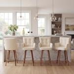 TQHOQ 28 Inch Bar Stools Set of 2, Modern Counter Height Swivel Bar Stools with Backs and Arms, Wood Legs and Footrest, Upholstered Pub Off White Bar Chairs Kitchen Island