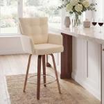 TQHOQ 28 Inch Bar Stools Set of 2, Modern Counter Height Swivel Bar Stools with Backs and Arms, Wood Legs and Footrest, Upholstered Pub Off White Bar Chairs Kitchen Island