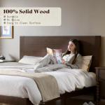 AMERLIFE King Sizes Solid Wood Bed Frame with 48" Headboard, Mid Century Modern Platform Bed with Silent Wood Slat System, No Box Spring Needed, Under-Bed Storage, Walnut