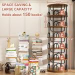 Aheaplus 6 Tier Rotating Bookshelf Tower, Revolving Bookcase, 360° Round Spinning Book Shelf, Narrow Swivel Bookshelves Vertical Turning Corner Bookshelf Organizer for Small Space, Rustic Brown