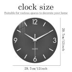 XFM Modern Wall Clock 12 Inch Silent Wall Clocks Battery Operated Grey Simple Minimalist Decorative for Bedroom Kitchen Living Room Home Office