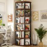 Aheaplus 6 Tier Rotating Bookshelf Tower, Revolving Bookcase, 360° Round Spinning Book Shelf, Narrow Swivel Bookshelves Vertical Turning Corner Bookshelf Organizer for Small Space, Rustic Brown
