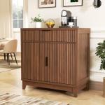 Vabches Fluted Sideboard Buffet Cabinet with Storage, 32" Wide Coffee Bar Console Table with Drawer, Fluted Doors & Adjustable Shelf, Wood Buffet Table for Living Room, Kitchen Dining Room, Brown