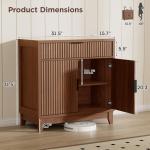 Vabches Fluted Sideboard Buffet Cabinet with Storage, 32" Wide Coffee Bar Console Table with Drawer, Fluted Doors & Adjustable Shelf, Wood Buffet Table for Living Room, Kitchen Dining Room, Brown