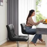 Sweetcrispy Bar Stools Set of 4, Armless PU Leather Adjustable Swivel Barstools, Hydraulic Kitchen Counter Height Thickened Seat Cushion Square Island Countertop Chairs with Back, Black