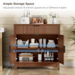 Vabches Fluted Sideboard Buffet Cabinet with Storage, 32" Wide Coffee Bar Console Table with Drawer, Fluted Doors & Adjustable Shelf, Wood Buffet Table for Living Room, Kitchen Dining Room, Brown