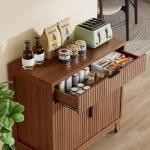 Vabches Fluted Sideboard Buffet Cabinet with Storage, 32" Wide Coffee Bar Console Table with Drawer, Fluted Doors & Adjustable Shelf, Wood Buffet Table for Living Room, Kitchen Dining Room, Brown