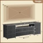 Huuger 70 Inch TV Stand for 75, 80 Inch TV, 11 Drawer Long Dresser with Power Outlets and LED Lights, Entertainment Center with Storage, Black Dresser with PU Leather Surface