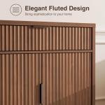 Vabches Fluted Sideboard Buffet Cabinet with Storage, 32" Wide Coffee Bar Console Table with Drawer, Fluted Doors & Adjustable Shelf, Wood Buffet Table for Living Room, Kitchen Dining Room, Brown