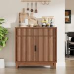 Vabches Fluted Sideboard Buffet Cabinet with Storage, 32" Wide Coffee Bar Console Table with Drawer, Fluted Doors & Adjustable Shelf, Wood Buffet Table for Living Room, Kitchen Dining Room, Brown