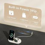 Huuger 70 Inch TV Stand for 75, 80 Inch TV, 11 Drawer Long Dresser with Power Outlets and LED Lights, Entertainment Center with Storage, Black Dresser with PU Leather Surface