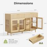 IRONCK 59'' Sideboard Buffet Cabinet with Drawers, Modern Kitchen Storage Cabinet with Adjustable Shelves and Tempered Glass Doors, Wood Coffee Bar for Kitchen, Living Room, Oak