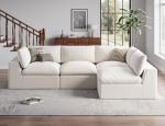 120" Cloud Sectional Couch | Oversize Boneless Couches for Living Room | 4 Seater Modern L-Shape Sofa | Ivory White