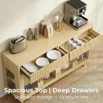 IRONCK 59'' Sideboard Buffet Cabinet with Drawers, Modern Kitchen Storage Cabinet with Adjustable Shelves and Tempered Glass Doors, Wood Coffee Bar for Kitchen, Living Room, Oak