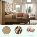 Jocisland Solid Wood King Size Bed Frame, 57" Tall Farmhouse Platform Beds, Upholstered Line Wingback Headboard, Deep Button Tufted, No Box Spring Needed, Easy Assembly, Gray Wash