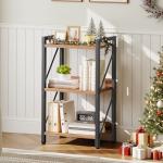 HOOBRO Bookshelf, 3-Tier Industrial Bookcase, Book Shelf Storage Organizer, Small Bookshelf with Metal Frame for Living Room, Bedroom, Home Office, Kitchen, Rustic Brown and Black BF71SJ01