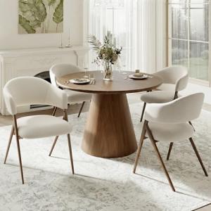 COLAMY Dining Chairs Set of 4, Mid Century Modern Dining Room Kitchen Dinner Chairs with Iron Legs, Open Back and Padded Seat, for Living Room/Bedroom/Restaurant/Cafe, Beige