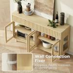 IRONCK 59'' Sideboard Buffet Cabinet with Drawers, Modern Kitchen Storage Cabinet with Adjustable Shelves and Tempered Glass Doors, Wood Coffee Bar for Kitchen, Living Room, Oak