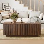 FABATO Mid Century Modern Coffee Table, Wooden Fluted Center Table with Large Hidden Compartment, 41.7” Rectangle with Round Corners, Lift Up Farmhouse Wood Table for Living Room, Home Office, Walnut