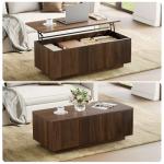 FABATO Mid Century Modern Coffee Table, Wooden Fluted Center Table with Large Hidden Compartment, 41.7” Rectangle with Round Corners, Lift Up Farmhouse Wood Table for Living Room, Home Office, Walnut