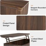 FABATO Mid Century Modern Coffee Table, Wooden Fluted Center Table with Large Hidden Compartment, 41.7” Rectangle with Round Corners, Lift Up Farmhouse Wood Table for Living Room, Home Office, Walnut