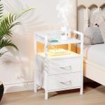 Lazzanto Night Stand Bedside Table Bedroom - White Nightstand with Charging Station & LED Light Strip, Morden Bed Side End Table with Storage Shelf & 2 Fabric Drawers, U-S-B Ports & AC Outlets