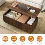 FABATO Mid Century Modern Coffee Table, Wooden Fluted Center Table with Large Hidden Compartment, 41.7” Rectangle with Round Corners, Lift Up Farmhouse Wood Table for Living Room, Home Office, Walnut