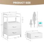 Lazzanto Night Stand Bedside Table Bedroom - White Nightstand with Charging Station & LED Light Strip, Morden Bed Side End Table with Storage Shelf & 2 Fabric Drawers, U-S-B Ports & AC Outlets