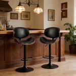 Simple Deluxe Set of 2 PU Leather Swivel Bar Stools, Adjustable Height Bentwood Dining Chairs with Back & Foot Rest, Modern Counter Height Stools for Kitchen, Bar & Dining Room, Black
