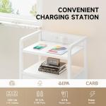 Lazzanto Night Stand Bedside Table Bedroom - White Nightstand with Charging Station & LED Light Strip, Morden Bed Side End Table with Storage Shelf & 2 Fabric Drawers, U-S-B Ports & AC Outlets