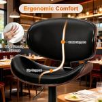 Simple Deluxe Set of 2 PU Leather Swivel Bar Stools, Adjustable Height Bentwood Dining Chairs with Back & Foot Rest, Modern Counter Height Stools for Kitchen, Bar & Dining Room, Black
