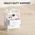 Lazzanto Night Stand Bedside Table Bedroom - White Nightstand with Charging Station & LED Light Strip, Morden Bed Side End Table with Storage Shelf & 2 Fabric Drawers, U-S-B Ports & AC Outlets