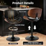 Simple Deluxe Set of 2 PU Leather Swivel Bar Stools, Adjustable Height Bentwood Dining Chairs with Back & Foot Rest, Modern Counter Height Stools for Kitchen, Bar & Dining Room, Black