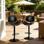 Simple Deluxe Set of 2 PU Leather Swivel Bar Stools, Adjustable Height Bentwood Dining Chairs with Back & Foot Rest, Modern Counter Height Stools for Kitchen, Bar & Dining Room, Black