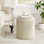 Royal Windsor Round Ottoman with Storage Set of 2,Vanity Stool with Storage for Bedroom, Ottoman Coffee Table,Small Velvet Foot Stool for Living Room, Beige