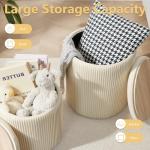 Royal Windsor Round Ottoman with Storage Set of 2,Vanity Stool with Storage for Bedroom, Ottoman Coffee Table,Small Velvet Foot Stool for Living Room, Beige