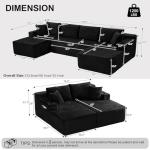 134" U-Shaped Cloud Couch Sectional, Oversized Modular Boneless Sleeper Sofa with Side Pockets & Cup Holders, 4-Seater Modern Deep Seat Corduroy Couch for Living Room, No Assembly Required, Black