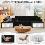 134" U-Shaped Cloud Couch Sectional, Oversized Modular Boneless Sleeper Sofa with Side Pockets & Cup Holders, 4-Seater Modern Deep Seat Corduroy Couch for Living Room, No Assembly Required, Black