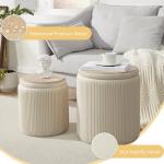 Royal Windsor Round Ottoman with Storage Set of 2,Vanity Stool with Storage for Bedroom, Ottoman Coffee Table,Small Velvet Foot Stool for Living Room, Beige