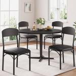Jocoevol Dining Chairs Set of 4 - Upholstered Dining Room Chairs with PU Leather, Industrial Kitchen Chairs with Wooden Backrest and Thickened Metal Legs, for Dining Room, Living Room（Black）