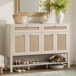 SICOTAS Rattan Sideboard Buffet Cabinet with Storage - Large Credenza with 4 Doors & 2 Drawers, Boho Coffee Bar Cabinets Console Buffet Table for Dining Room, Hallway, Kitchen