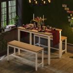 Tatub Dining Table Set for 4, 3-Piece Kitchen Table with 2 Benches, Space-Saving Dining Room Table Set for Breakfast Nook and Small Spaces, Original