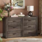 VASAGLE LIRY Collection - 6-Drawer Dresser for Bedroom, 54-Inch Wide Modern Farmhouse Chest of Drawers with Metal Handles, TV Stand, for Living Room, Entryway, Anti-Tipping, Taupe Brown ULTS661TA01S