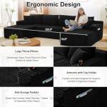 134" U-Shaped Cloud Couch Sectional, Oversized Modular Boneless Sleeper Sofa with Side Pockets & Cup Holders, 4-Seater Modern Deep Seat Corduroy Couch for Living Room, No Assembly Required, Black