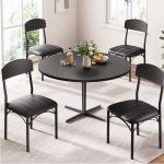 Jocoevol Dining Chairs Set of 4 - Upholstered Dining Room Chairs with PU Leather, Industrial Kitchen Chairs with Wooden Backrest and Thickened Metal Legs, for Dining Room, Living Room（Black）