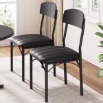 Jocoevol Dining Chairs Set of 4 - Upholstered Dining Room Chairs with PU Leather, Industrial Kitchen Chairs with Wooden Backrest and Thickened Metal Legs, for Dining Room, Living Room（Black）