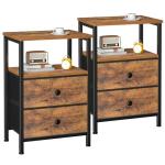 LOAKEKEL Night Stand Set 2, Bed Side Table with 2 Fabric Drawers, Nightstand with Open Storage Shelf for Bedroom, Small End Tables Living Room, Rustic Brown, HETS002BR